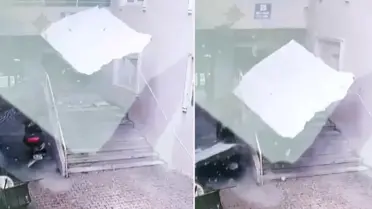 Depremde bina duvarlarının yıkılma anı kamerada