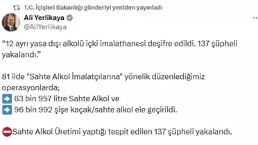 Sahte Alkol Operasyonunda 137 Şüpheli Yakalandı