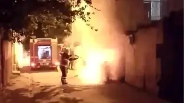Kahta'da Park Halindeki Motosiklet Yandı