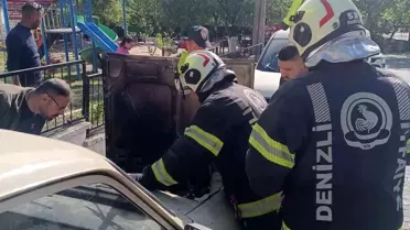 Buldan'da Park Halindeki Araçta Yangın