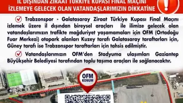 Gaziantep'te Ziraat Türkiye Kupası Finali İçin Park Alanları Belirlendi
