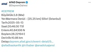 İstanbul'da 3.2 Büyüklüğünde Deprem