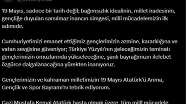 Cevdet Yılmaz'dan 19 Mayıs Mesajı