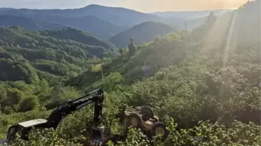 İş makinası şarampole devrildi, operatör atlayarak kurtuldu