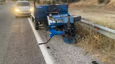 Tarım Aracı Bariyere Çarptı: Sürücü Yaralandı
