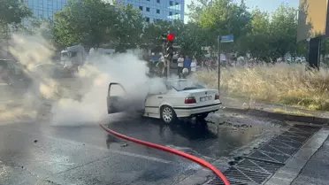 Çorlu'da Seyir Halindeki Araç Yandı
