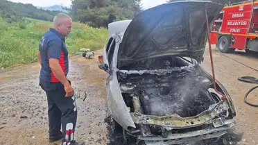 Erbaa'da otomobilde yangın