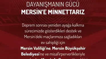 Hatayspor'dan Mersin'e Teşekkür