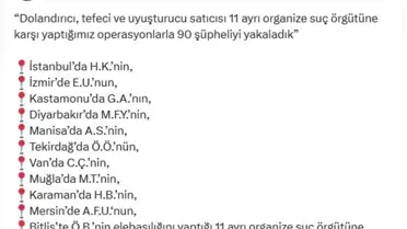 11 İlde Suç Operasyonu: 90 Şüpheli Yakalandı
