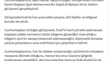 Erdoğan, BAE Devlet Başkanı ile İsrail-İran Çatışması ve Bölgesel Konuları Görüştü