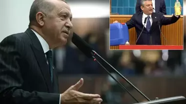 Cumhurbaşkanı Erdoğan, CHP lideri Özel'in kürsüye mazot şişesiyle çıkmasına kayıtsız kalamadı