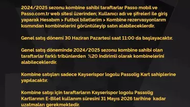 Kayserispor Kombine Bilet Fiyatları Açıklandı