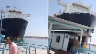 Süveyş Kanalı'nda korku dolu anlar: Dev yük gemisi limana çarptı!