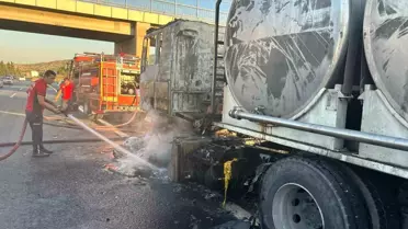 Tarsus'ta Süt Tankerinde Yangın Çıktı