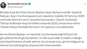 BAE Devlet Başkanı Türkiye'ye Resmi Ziyarette Bulunacak