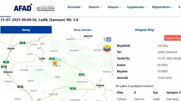 Samsun Ladik'te 3.6 Büyüklüğünde Deprem