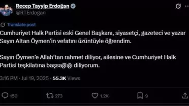 Erdoğan'dan Altan Öymen'e Taziye Mesajı