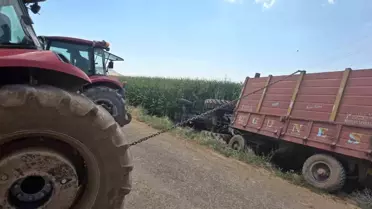 Mardin’de Traktör Mısır Tarlasında Devrildi