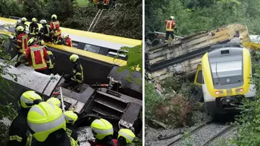 Almanya'da yolcu treni raydan çıkarak devrildi: 3 ölü, 34 yaralı