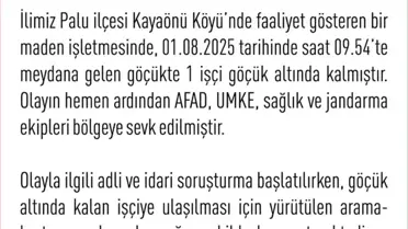 Elazığ'da Maden Göçüğü: Arama Kurtarma Devam Ediyor