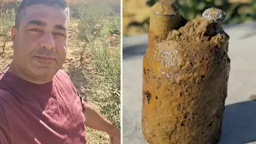Zeytin bahçesini sularken bulduğu cisim asırlık top mermisi çıktı 