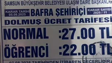 Samsun Bafra'da Dolmuş Ücretlerine Zam Yapıldı