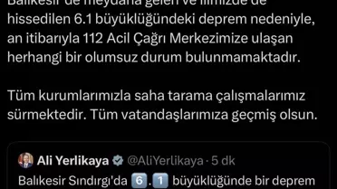 Balıkesir'de 6.1 Büyüklüğünde Deprem