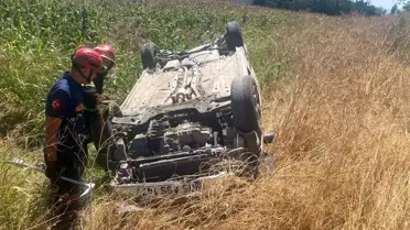 Suluova'da Otomobil Şarampole Uçtu
