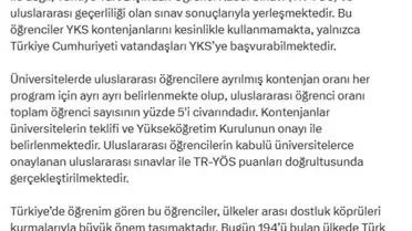 YÖK'ten Uluslararası Öğrencilere Açıklama