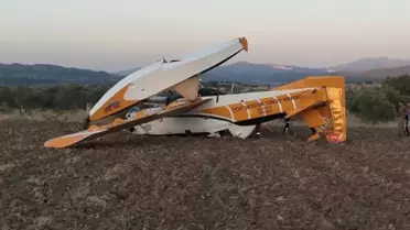 Orman yangınına müdahale eden uçak zorunlu iniş yaparken düştü