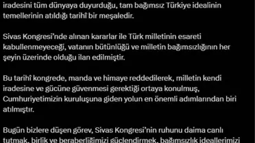 Cumhurbaşkanı Erdoğan'dan Sivas Kongresi mesajı