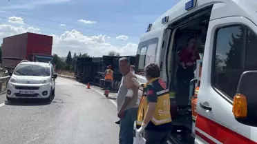 Çorlu'da Tır Devrildi, Şoför Hafif Yaralandı