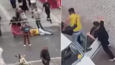 Sokak ortasında birbirlerine öldüresiye saldırdılar