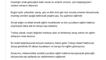 Emine Erdoğan, 5'inci Lider Eşleri Zirvesi'ne video mesaj gönderdi