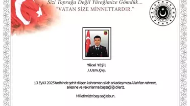 MSB'den şehit Uzman Çavuş Yücel Yeşil için başsağlığı mesajı