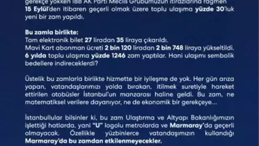 İstanbul'da Ulaşım Zammı Açıklaması