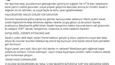 Şevki Tarım'dan Kavak Belediyesi'ne Eleştiri: 'Satışlar, Kamu Yararını Göz Ardı Ediyor'