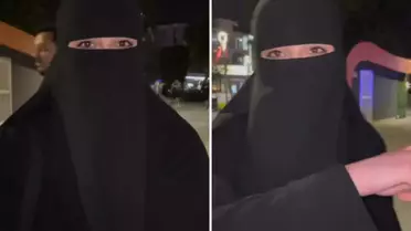 Yanı başındaki iki farklı görüntüyü gösteren çarşaflı kadın, isyan etti