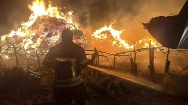 Tekman'da Yangın: 2 Bin 500 Balya Ot Kül Oldu