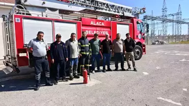 Alaca'da Elektrik Trafo Merkezi Personeline Yangın Söndürme Eğitimi