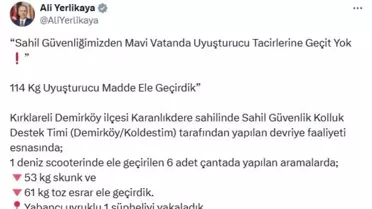 Kırklareli'nde 114 Kilogram Uyuşturucu Ele Geçirildi