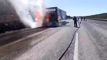 Birecik’te Saman Yüklü Tır Yandı