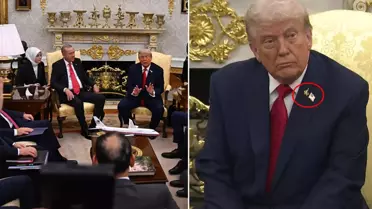 Oval Ofis'te tarihi anlar! Trump'ın yakasındaki rozet dikkat çekti