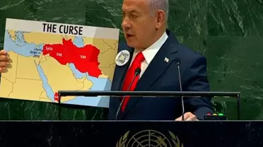 Netanyahu, BM'de kürsüye 'Düşman ülkeler' haritasıyla çıktı! İçlerinden biri sürpriz