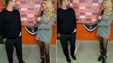 Arda Turan ve yüzüne bakmadığı spiker arasında Türkçe diyalog