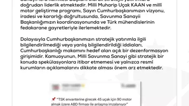 Cumhurbaşkanlığı: KAAN uçakları ve milli motor geliştirme programı doğru yönde ilerliyor
