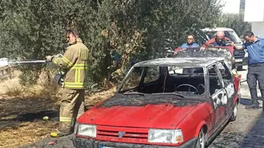 Edremit'te Araç Yangını Otluk Alana Sıçradı