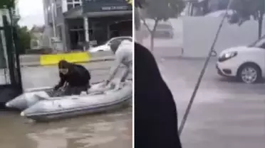 Felaketi bile eğlenceye çevirdiler! Selin vurduğu şehirden ilginç görüntüler