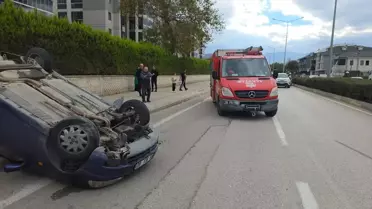 İnegöl'de Otomobil Ters Döndü!