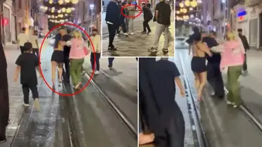 İstiklal Caddesi'nde hareketli gece! Laf atan adamı tekme tokat dövdüler